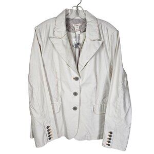 Sundance Cream Linen Blend Blazer Jacket XL Orange Topstitch Structured Neutral